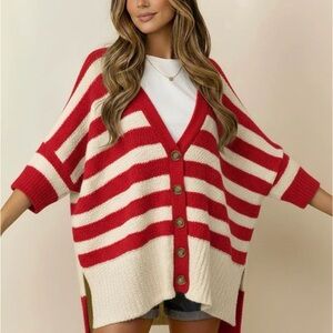 STRIPE POPCORN BUTTON DOWN OVERSIZED CARDIGAN